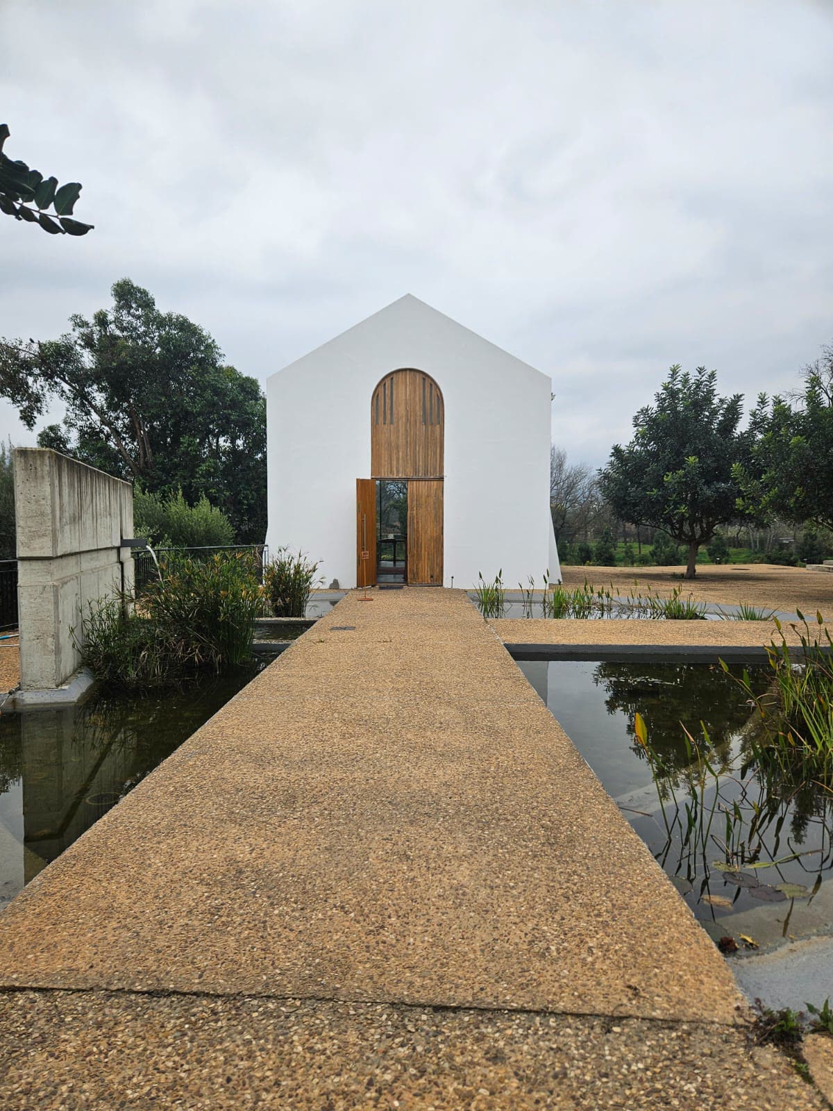 The chapel at the Andrew Murray Centre for Spirituality, reached across a reflecting pond — built for the retreats still held on the grounds.